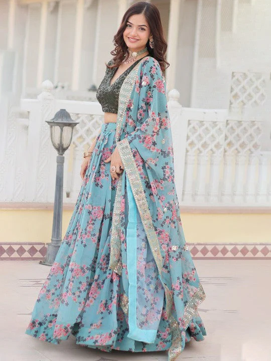 Festive Sequinned Ready to Wear Lehenga & Unstitched Blouse With Dupatta