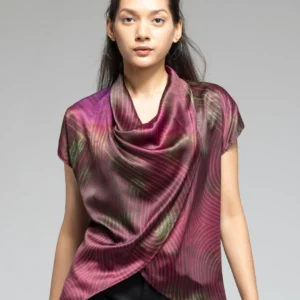 purple-cowl-neck-geometric-print-asymmetric-party-top