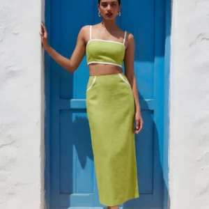 sleek-green-cotton-top-and-skirt-set