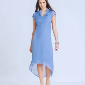 blue-v-neck-sequin-short-cap-sleeves-midi-party-dress-with-belt
